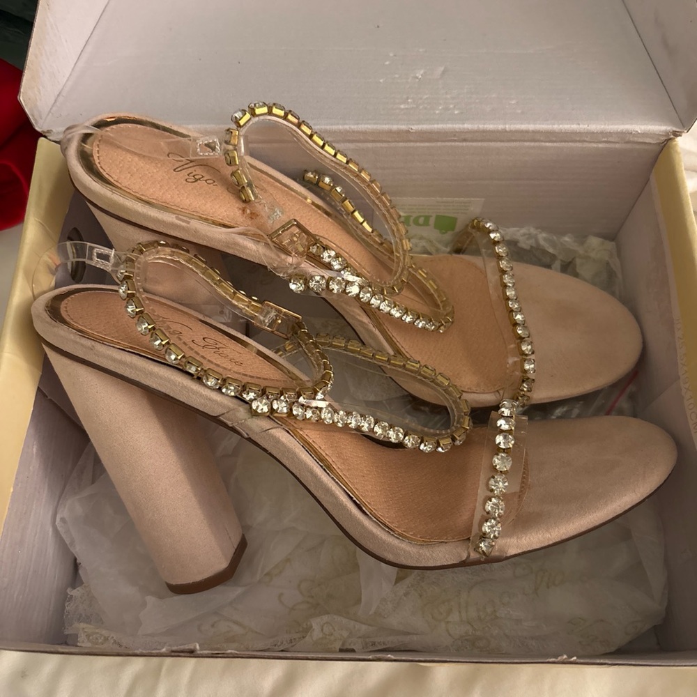 Windsor Rhinestone Strap Block Heel Sandals - Nude - Picture 7 of 7